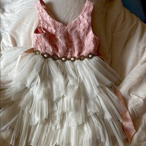 Elegant Pink and Cream Kids Dresses x 2 NO RETURNS GOOD FAIR CONDITION